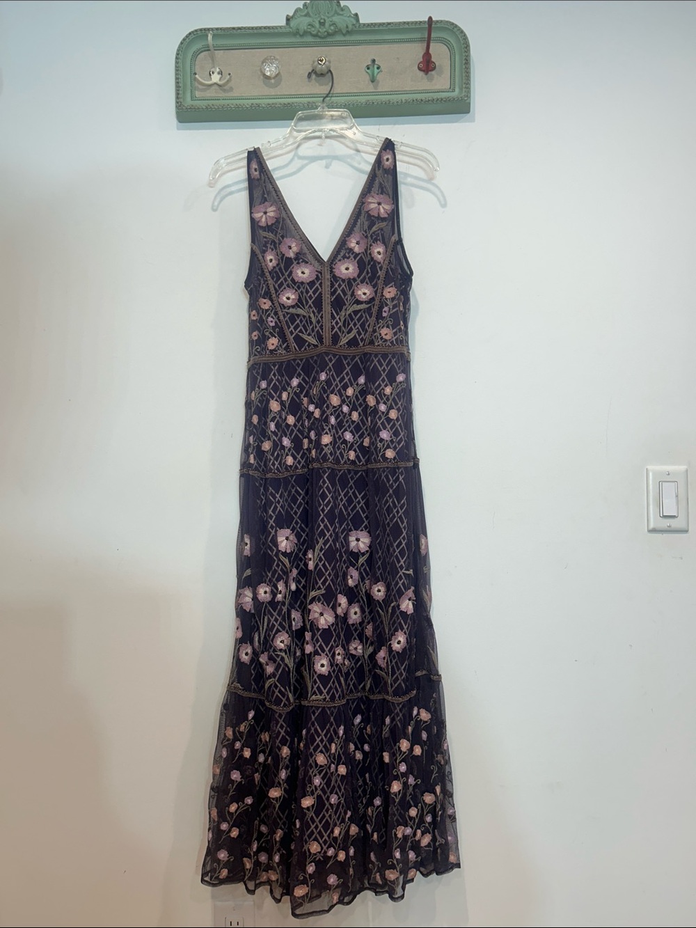 Anthropologie Moulinette Soeurs Pink Floral Embroidery beaded purple Midi Dress